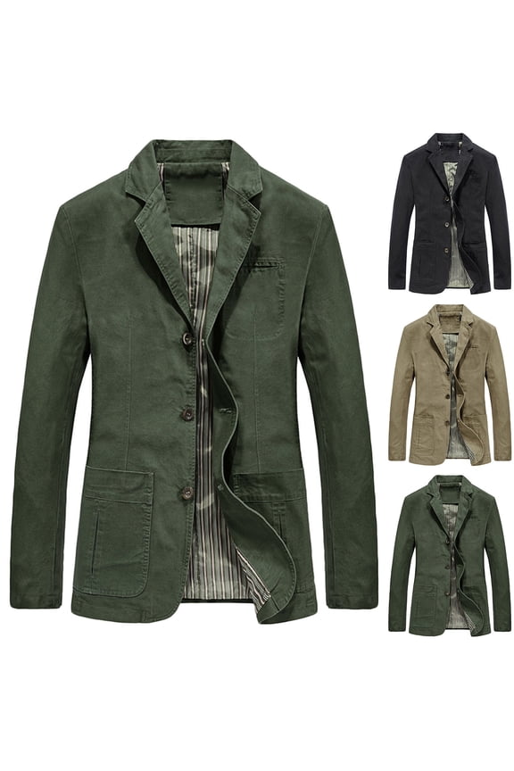 Suit Jacket for Men Cotton Casual Lightweight Blazers 2024 Fall Long Sleeve Button Shirt Jackets Solid Regular Fit Work Jacket with Pockets Back to College Sale,Khaki,L
