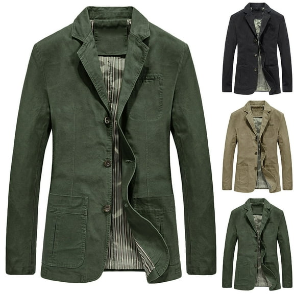 UVEASISHA Suit Jacket for Men Cotton Casual Lightweight Blazers 2025 Fall Long Sleeve Button Shirt Jackets Solid Regular Fit Work Jacket with Pockets Sales Today Clearance,Black,XL