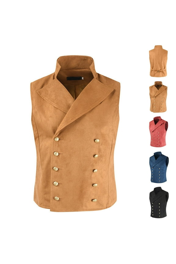 Suit Vest for Men Faux Suede Leather Dress Vests Western Cowboy Sleeveless Wedding Jacket Double Breasted V Neck Waistcoat Blue XXL