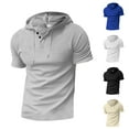 thumbnail image 1 of UVEASISHA Summer Casual Hoodie for Men Waffle Knit Short Sleeve Gym Training Hooded Tshirt Drawstring Button Collar Hoodies White XXXL, 1 of 6