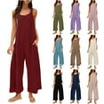 thumbnail image 1 of UVEASISHA Summer Casual Romers for Women Waffle Knit Sleeveless Wide Leg Pants Overalls Baggy Comfy Jumpsuits Wine M, 1 of 8