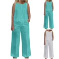 thumbnail image 1 of UVEASISHA Summer Outfits for Women Plus Size Cotton Linen 2 Piece Set Solid Color Tank Tops and Wide Leg Pants Matching Sets White XXXL, 1 of 7