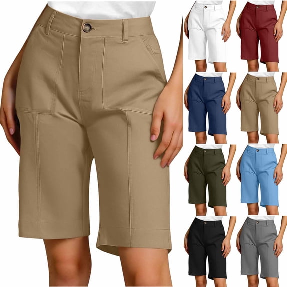 UVEASISHA Summer Shorts for Women Twill Casual Bermuda Shorts Solid Color Button Zip Short Pants with Pockets Ofertas Flash Black L