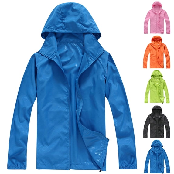 UVEASISHA Sun Hoodies for Men Waterproof Hiking Jackets Lightweight Quick Dry Windbreaker UV Protection Hooded Jacket Thin Zipper Outerwear Black XL