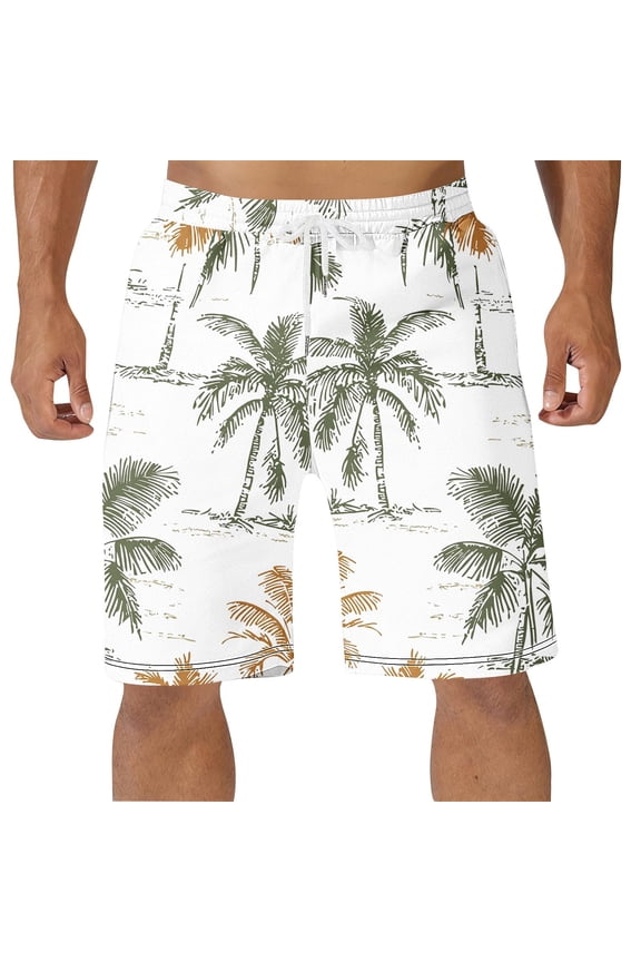 Surfing Bathing Suit Men Big and Tall Fashion Swim Trunks Summer Palm Tree Print Tropical Vacation Shorts Drawstring Waist Casual Loose Board ShortsWhite XL