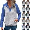 thumbnail image 1 of UVEASISHA Sweatshirts for Women,Womens Color Block Sweatshirt Casual Long Sleeve Henley Button V Neck Pullover Top with Pocket 2025 Trendy Fall Outfits,Coffee,L, 1 of 4