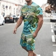 thumbnail image 1 of UVEASISHA Sweatsuits for Men Big and Tall,Mens Casual Athletic Tracksuit World Map Print Summer 2 Piece Outfits Short Sleeve Shirt and Drawstring Shorts Sport Sets Spring Sales Today, 1 of 5