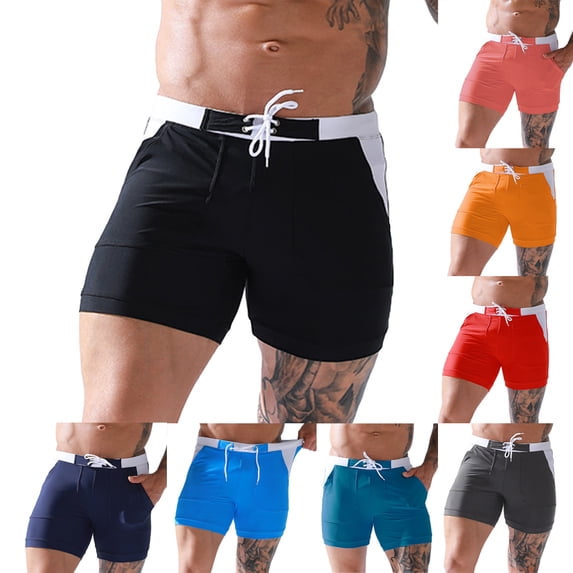 UVEASISHA Swim Shorts for Men Summer Beach Swim Trunks Stretchy Waist Drawstring Swim Brief Slim Fit Casual Solid Board Shorts Clearance Sale Black XXL