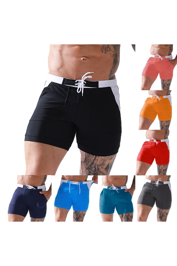 Swim Shorts for Men Summer Beach Swim Trunks Stretchy Waist Drawstring Swim Brief Slim Fit Casual Solid Board Shorts Flash Clearance Sale Blue XL