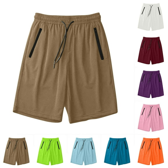 UVEASISHA Swim Trunks for Men Quick Dry Beach Shorts with Zipper Pockets Stretch Mesh Lining Short Pants Brown M
