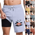thumbnail image 1 of UVEASISHA Swimming Trunks for Men Tropical Printed Bathing Suit Drawstring Elastic Waist Surf Swimwear Water Sports Quick Dry Board Shorts with LinerBrown 3XL, 1 of 7