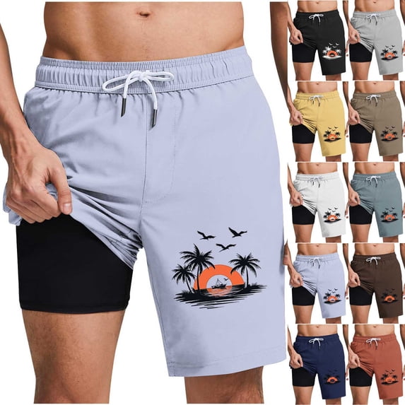 UVEASISHA Swimming Trunks for Men Tropical Printed Bathing Suit Drawstring Elastic Waist Surf Swimwear Water Sports Quick Dry Board Shorts with LinerBrown 3XL