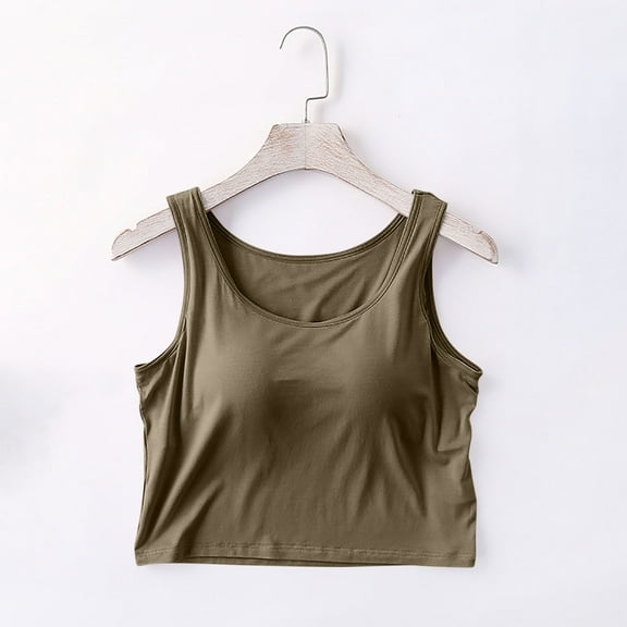 UVEASISHA Tank Tops with Built in Bra for Women Modal Camisole with Chest Pad Bottom Cami Tanks Summer Yoga Sports Crop Tops Army Green L