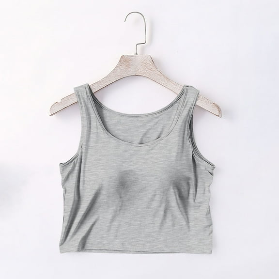UVEASISHA Tank Tops with Built in Bra for Women Modal Camisole with Chest Pad Bottom Cami Tanks Summer Yoga Sports Crop Tops Gray S