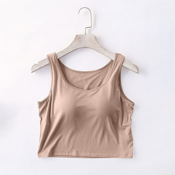 UVEASISHA Tank Tops with Built in Bra for Women Modal Camisole with Chest Pad Bottom Cami Tanks Summer Yoga Sports Crop Tops Khaki L