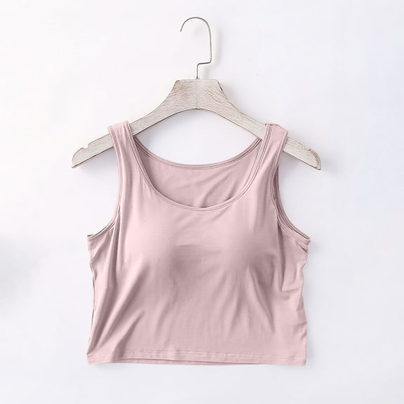 UVEASISHA Tank Tops with Built in Bra for Women Modal Camisole with Chest Pad Bottom Cami Tanks Summer Yoga Sports Crop Tops Pink S