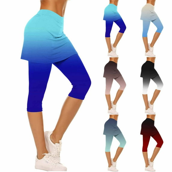 UVEASISHA Tennis Skirted Leggings for Women Capri Yoga Pants with Skirt High Waist Stretch Workout Pants Mint Green L
