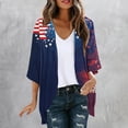 thumbnail image 1 of UVEASISHA Three Quarter Sleeve Cardigans for Women USA Flag Printed Open Front Draped Shrugs Chiffon Lightweight Loose Summer Beach Kimonos Cover Ups Multicolor XXL, 1 of 6