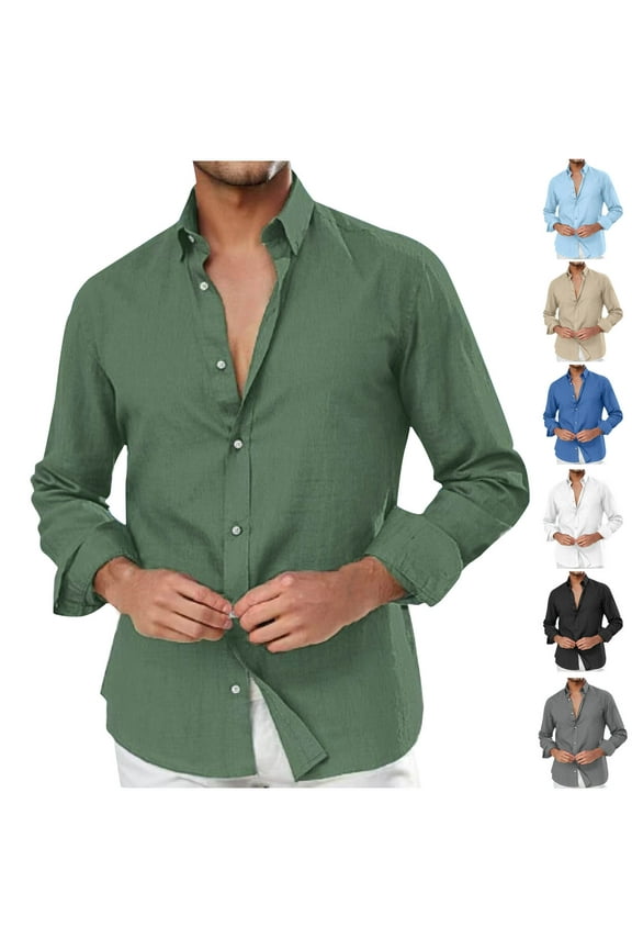 Today Sales Mens Lightweigh Dress Shirt 2025 Business Casual Long Sleeve Spread Collared Shirts Summer Solid Color Regular Fit Office Dress Shirt Green XXL