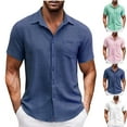 thumbnail image 1 of UVEASISHA Mens Linen Beach Shirts Solid Color Short Sleeve Button Down Shirt Lightweight Quick Dry Beach Shirts Breathable Casual Hawaiian Shirt with Pocket White M, 1 of 6