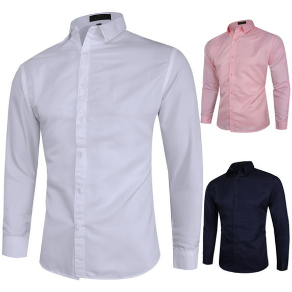 UVEASISHA Todays Sales Today Big and Tall Dress Shirts for Men Long Sleeve Button Down Shirt Solid Color Casual Business Shirts 2025 Fashion Office Work Shirt Pink XXL