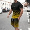 thumbnail image 1 of UVEASISHA Track Suit for Men 2 Piece Outfits Big and Tall Stretch Workout Sets Trendy Gradient Tee Tops and Short Set Gold XXXXXL, 1 of 7