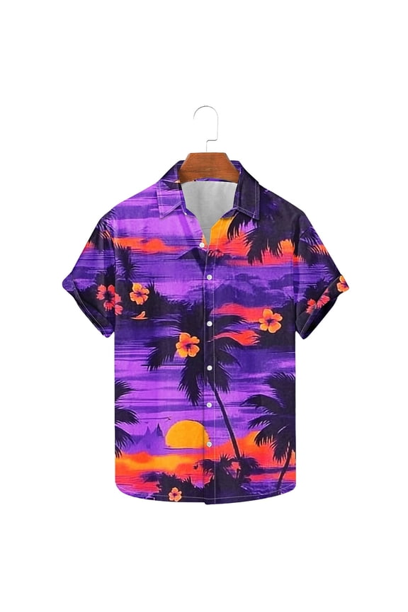 Tropical Beach Shirts for Men Sunset Print Hawaiian Shirt Summer Short Sleeve Button Down Shirts Big and Tall Stylish Aloha Shirt Limited Time Sales Multicolor#2 XL