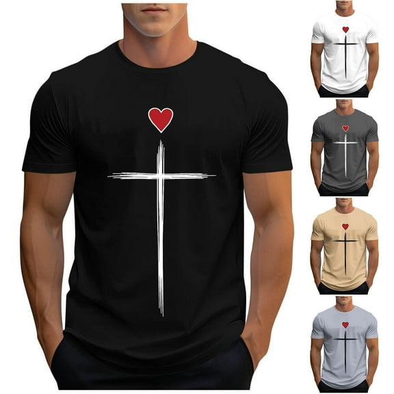 UVEASISHA Tshirts for Men Funny Novelty 3D Graphic Tees Short Sleeve Religious Faith T-Shirts Gift for Religious Believers Khaki XL
