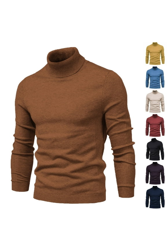 Turtleneck Sweaters for Men Slim Fit Long Sleeve Thermal Tops Ribbed Knit Pullover Sweater Solid Basic Jumper Top Limited Time Sales Yellow M