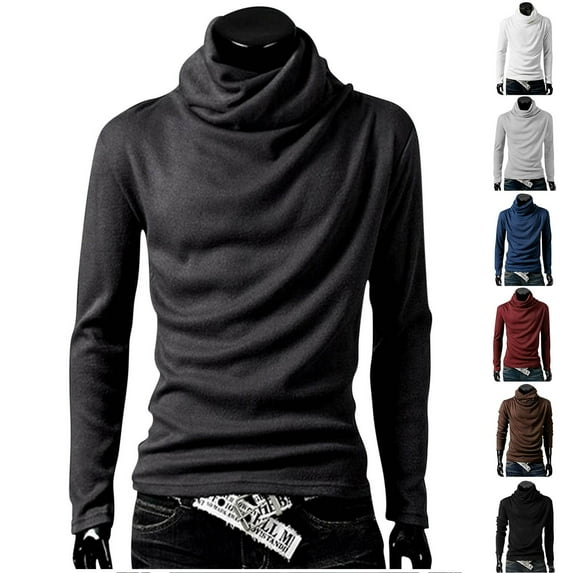 UVEASISHA Turtleneck Sweaters for Men Solid Base Layer Tops Vintage Cowl Neck Jumper Top Lightweight Knitted Sweater Prime Sales Today Black XL