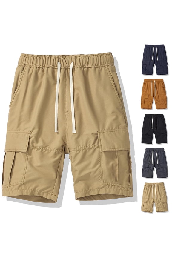 Twill Cargo Shorts Men Ripstop Hiking Work Shorts Drawstring Elastic Waist Straight Leg Short Pants with Pockets Brown XXXL