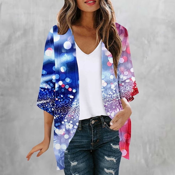 UVEASISHA USA Flag Kimono for Women 4th of July Cover Up Lightweight Chiffon Cardigan Independence Day Summer Casual Outfits Multicolor#2 L