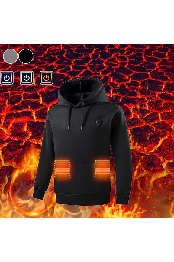 Unisex Heated Hoodie for Men 5 Heating Zones USB Rechargeable Hooded Sweatshirt Winter Long Sleeve Warm Drawstring Pullover Gray 3XL