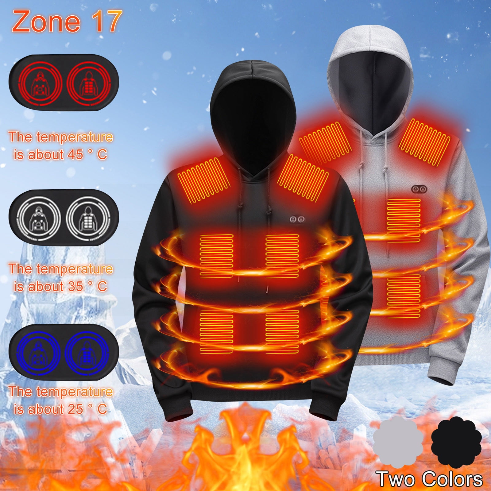 UVEASISHA Unisex Heated Hoodie for Men Women 17 Heating Zones Pullover Sweatshirt Warm USB Electric Hooded Tops with Kangaroo Pocket Gray XL