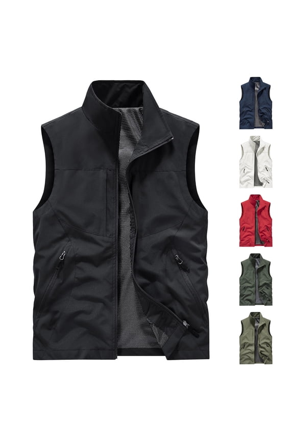 Utility Vest for Men Lightweight Sleeveless Jacket Stand Collar Casual Golf Vests Outdoor Breathable Fishing Travel Hiking Photo Vest with Pockets Navy M