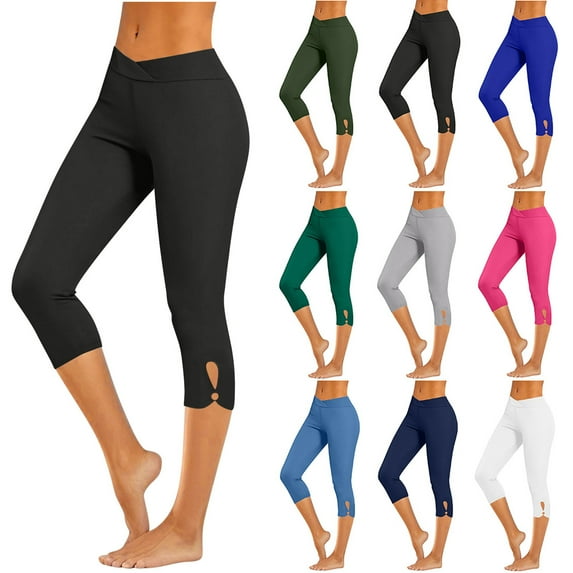 UVEASISHA V Cross Waist Workout Leggings for Women Cut Out High Waisted Cropped Capri Pants Lightweight Stretch Yoga Tights Army Green XXXL