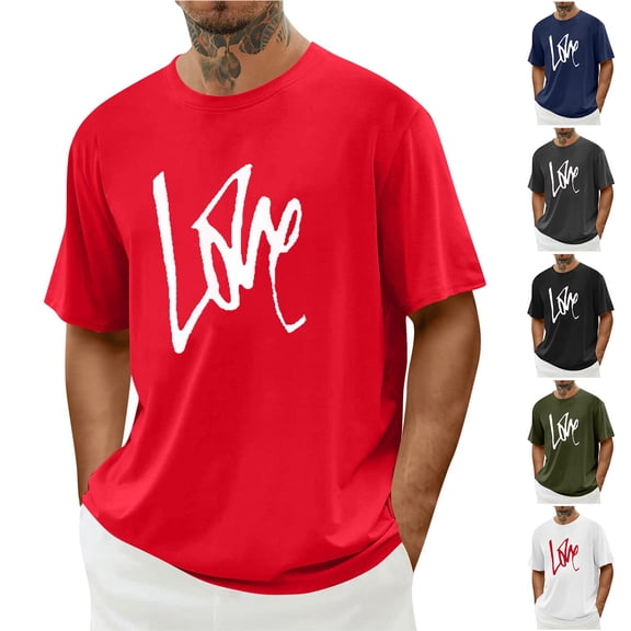 UVEASISHA Valentine Day T Shirts for Men Short Sleeve Crewneck Tee Love Letter Print Tshirts Casual Regular Fit Gym Workout Shirt Holiday Gifts Red S