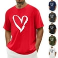 thumbnail image 1 of UVEASISHA Valentines Day Shirt Men Short Sleeve Crewneck Heart Graphic Tees Spring Summer Casual Regular Fit Vacation T-Shirts White XXL, 1 of 5