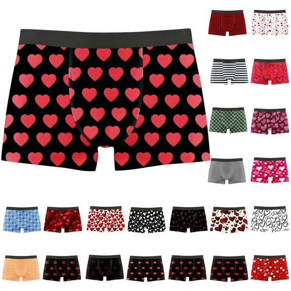 UVEASISHA Valentines Day Underwear for Men Funny Love Heart Graphic Boxer Briefs Comfy Elastic Waist Swim Trunks Soft Casual Holiday Underpants Black M