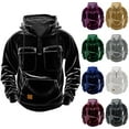thumbnail image 1 of UVEASISHA Velvet Hoodies for Men Quarter Zip Hooded Sweatshirt Drawstring Long Sleeve Pullover Tops Multi Pocket Fashion Velour Hoodie Black M, 1 of 5