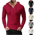 thumbnail image 1 of UVEASISHA Waffle Knit Hoodies for Men Stretch Slim Fit Sweatshirt Button Collar Drawstring Hooded Sweatshirts Long Sleeve Sports Pullover Deals of the Week Gray S, 1 of 7
