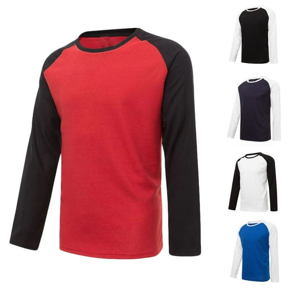 UVEASISHA Waffle Knit Tops for Men Color Block Long Sleeve Raglan T Shirt Casual Athletic Workout Tee Tops Navy M