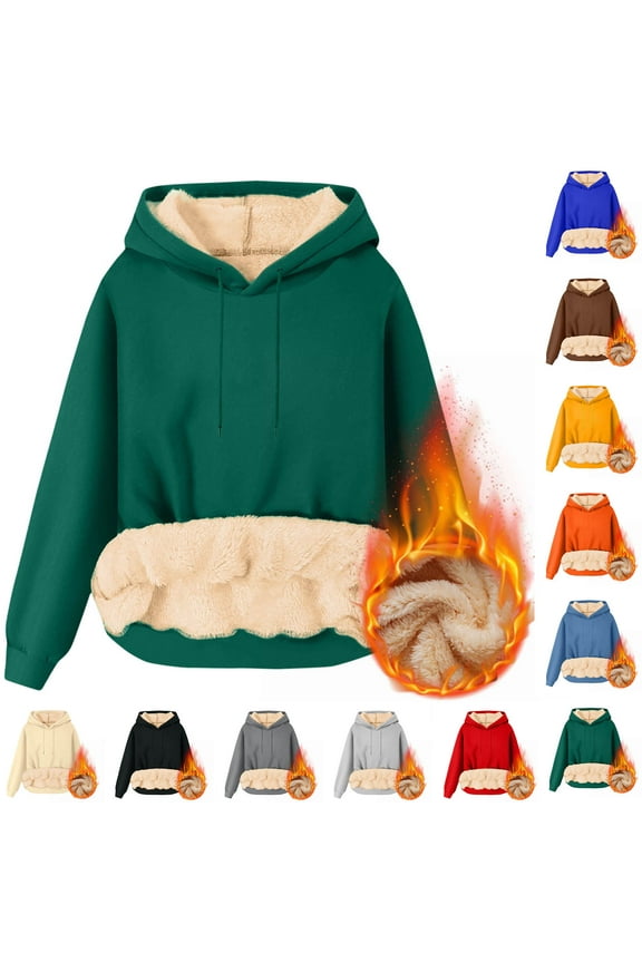 Warm Hoodies for Men Winter Fleece Lined Pullover Sweatshirts Sherpa Lining Drawstring Hooded Sweatshirt with Pocket Green S