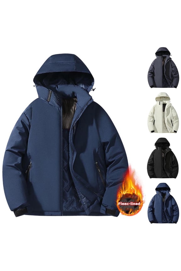 Waterproof Jackets for Men Women Warm Graphene Lining Parkas Windproof Hooded Winter Coats Unisex Ski Jacket with Zipper Pockets Dark Blue M