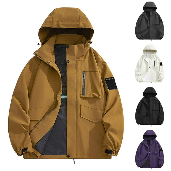 UVEASISHA Waterproof Rain Coats for Men Big and Tall Lightweight Windbreaker Jackets Outdoor Lightweight Hiking Hooded Raincoat with Pockets White S