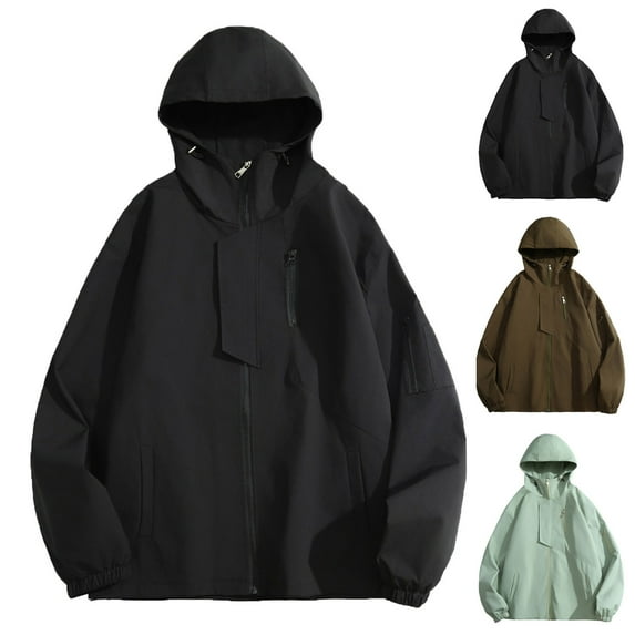 UVEASISHA Waterproof Rain Jacket for Men Big and Tall Lightweight Hooded Raincoat Outdoor Hiking Travel Windbreaker Jackets with Pockets Back to College Sales Black XL