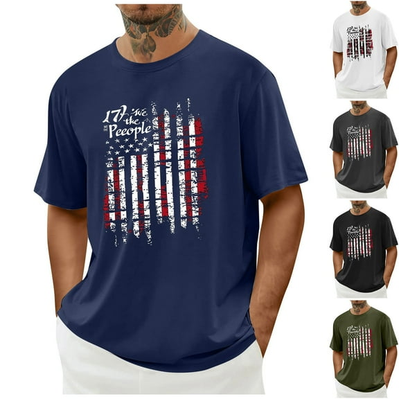 UVEASISHA We The People T-Shirts for Men American Flag Graphic Tee 4th of July Patriotic Tshirts White XL