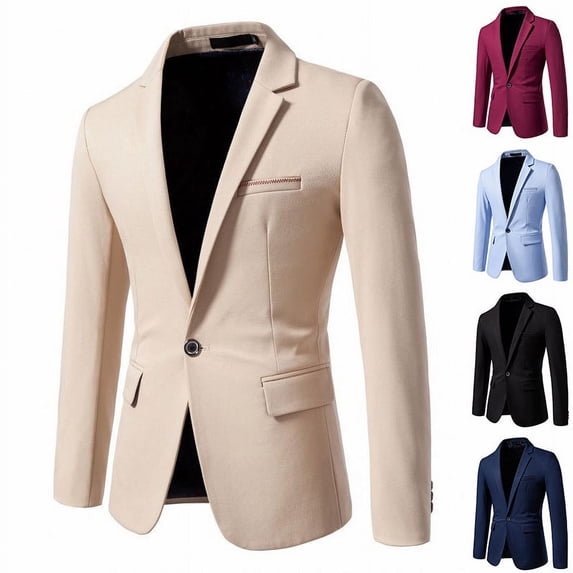 UVEASISHA Wedding Blazers for Men Solid Color Slim Fit Formal Dress Jackets Single Breasted Casual Business Blazer Suit Jacket Sales Today Clearance,Khaki,L