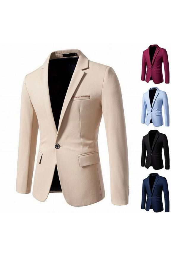 Wedding Blazers for Men Solid Color Slim Fit Formal Dress Jackets Single Breasted Casual Business Blazer Suit Jacket Todays Sales Today,Wine,L