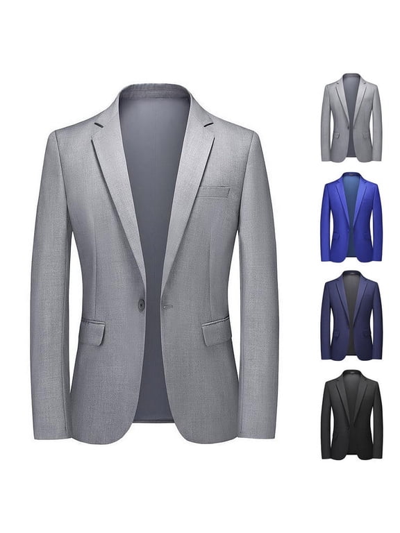Wedding Tuxedo for Men Big and Tall Slim Fit Business Suit Jacket Solid Color Formal Office Blazers Fall Lightweight Stylish Blazer Jackets Todays Sales Today,Gray,6XL